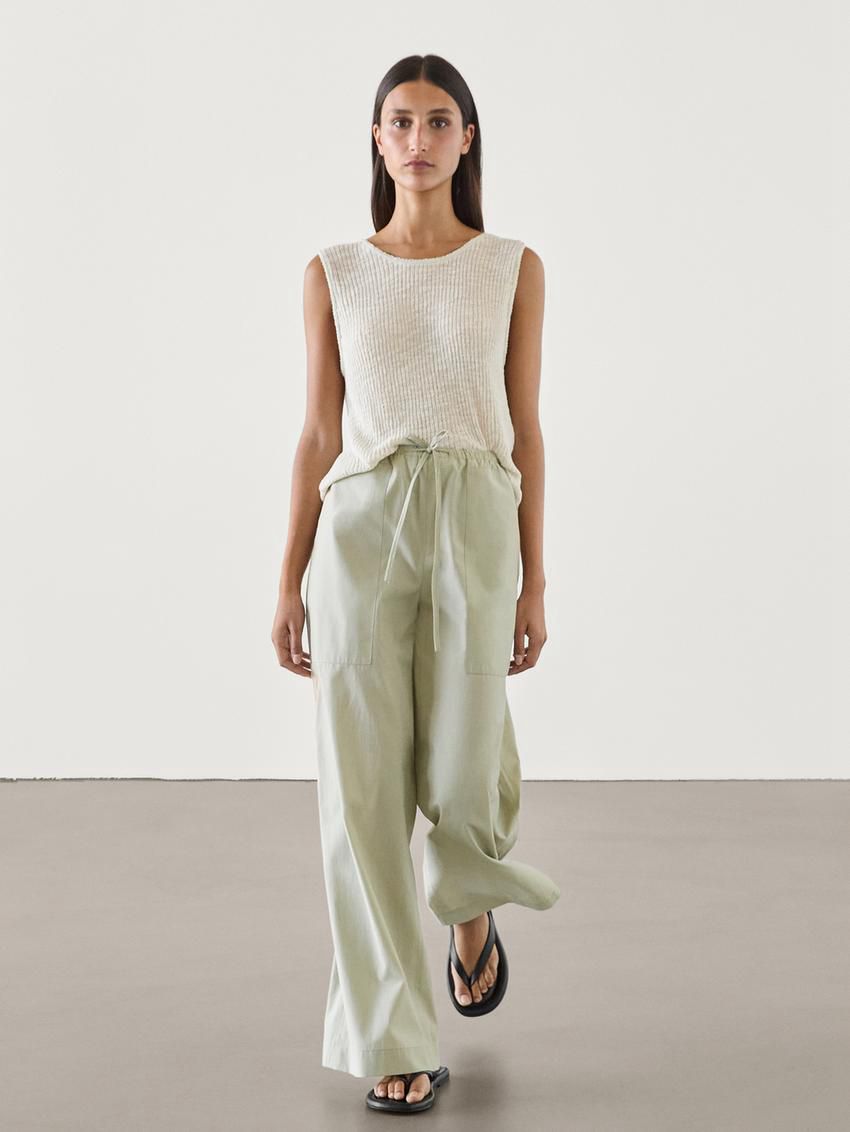 Massimo Dutti Poplin Drawstring Jogger-fit Women Trousers Green | US-UO0459317