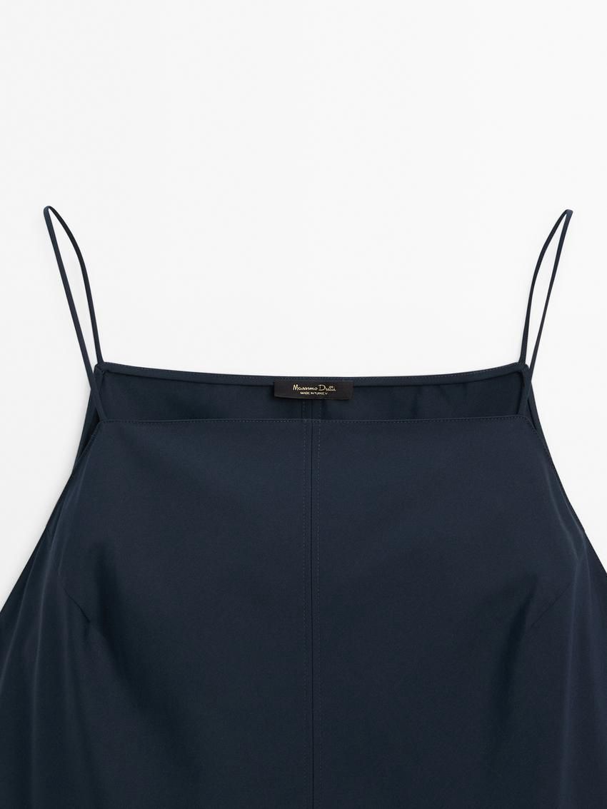 Massimo Dutti Poplin Midi With Straps Women Dress Dark Blue | US-SF4653092