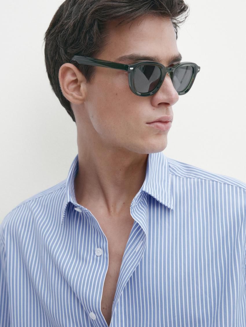 Massimo Dutti Poplin With Micro-stripe Print Men Shirts Blue | US-YI6591724