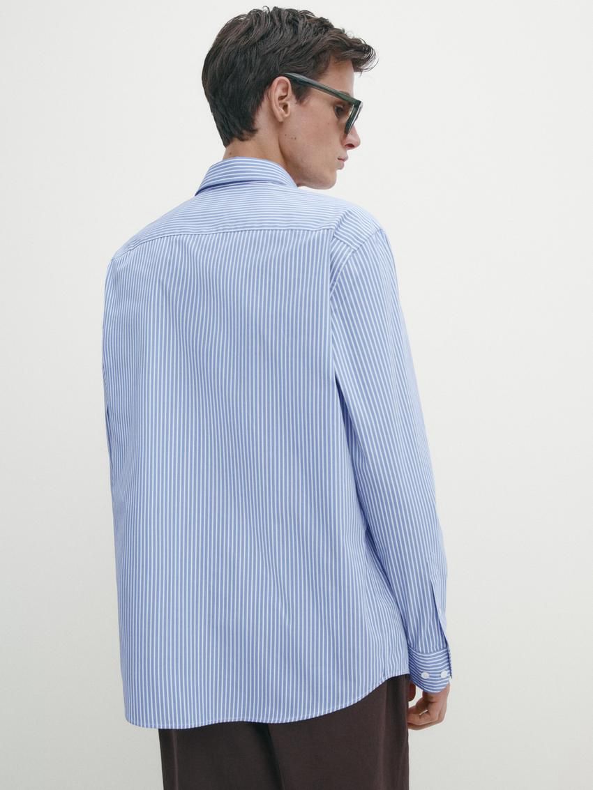 Massimo Dutti Poplin With Micro-stripe Print Men Shirts Blue | US-YI6591724
