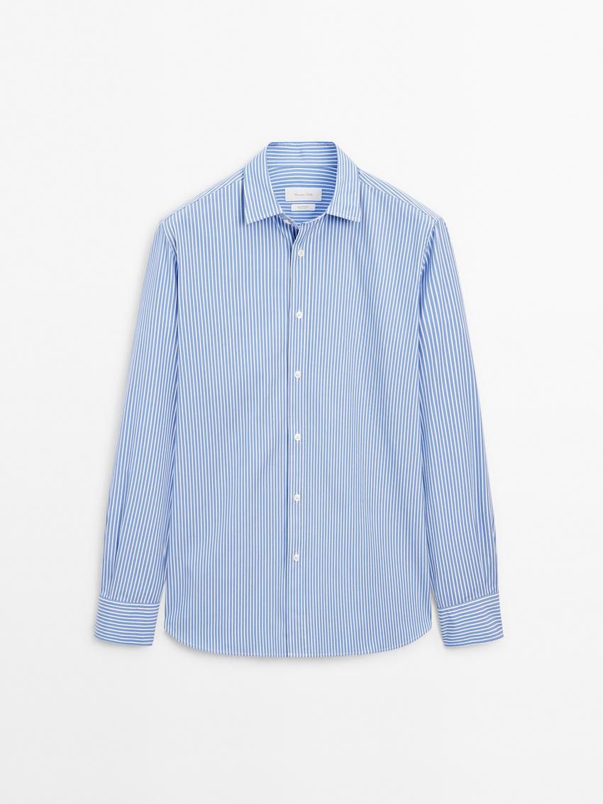 Massimo Dutti Poplin With Micro-stripe Print Men Shirts Blue | US-YI6591724