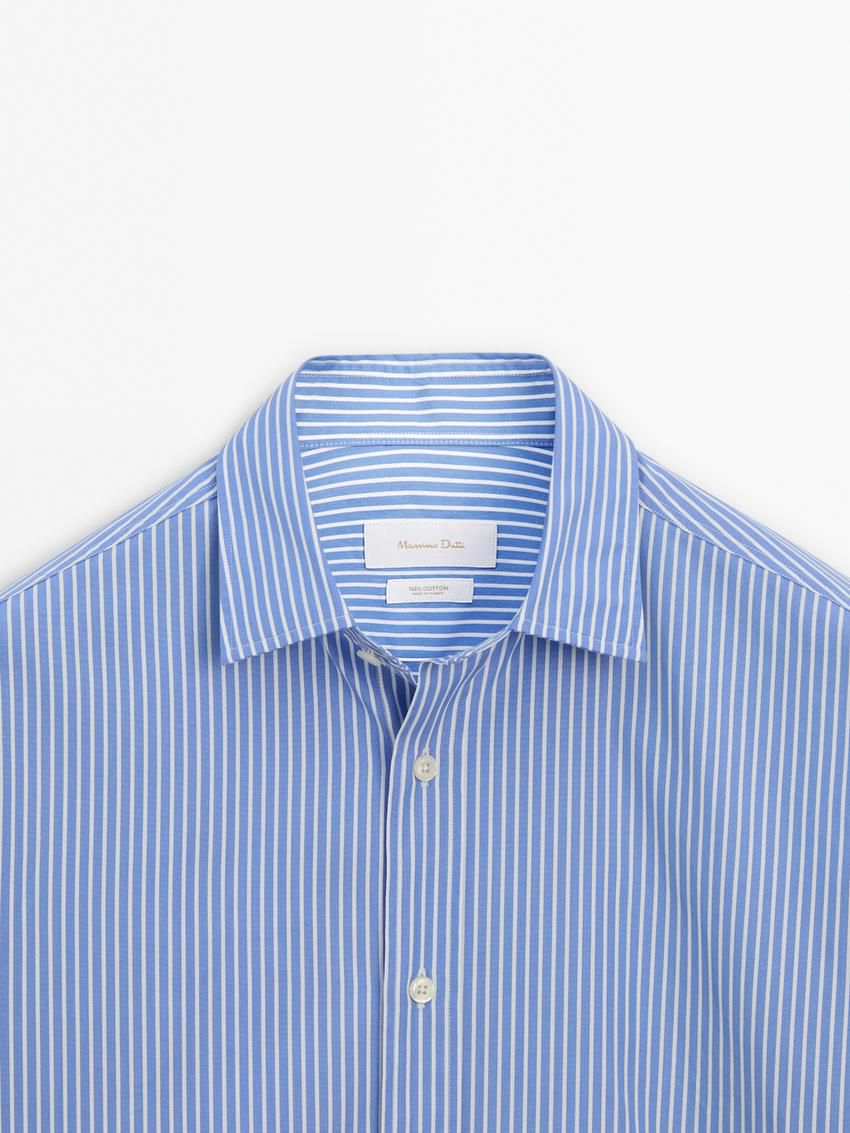 Massimo Dutti Poplin With Micro-stripe Print Men Shirts Blue | US-YI6591724