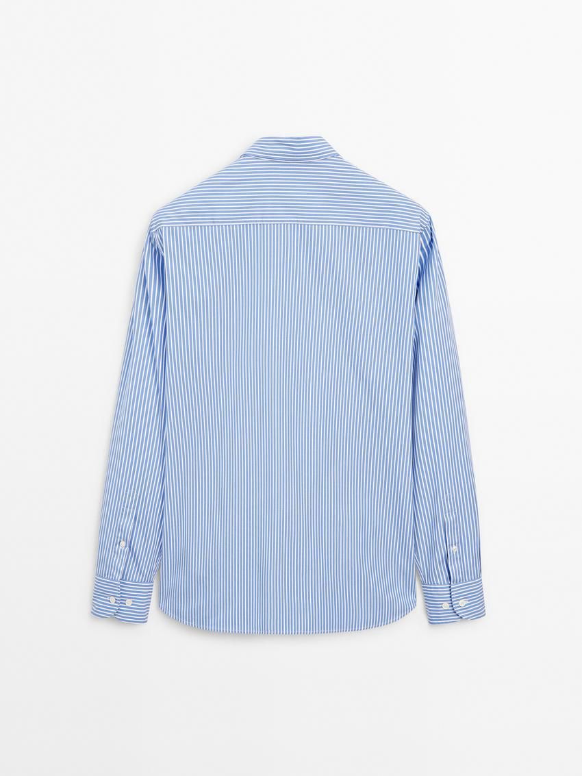 Massimo Dutti Poplin With Micro-stripe Print Men Shirts Blue | US-YI6591724