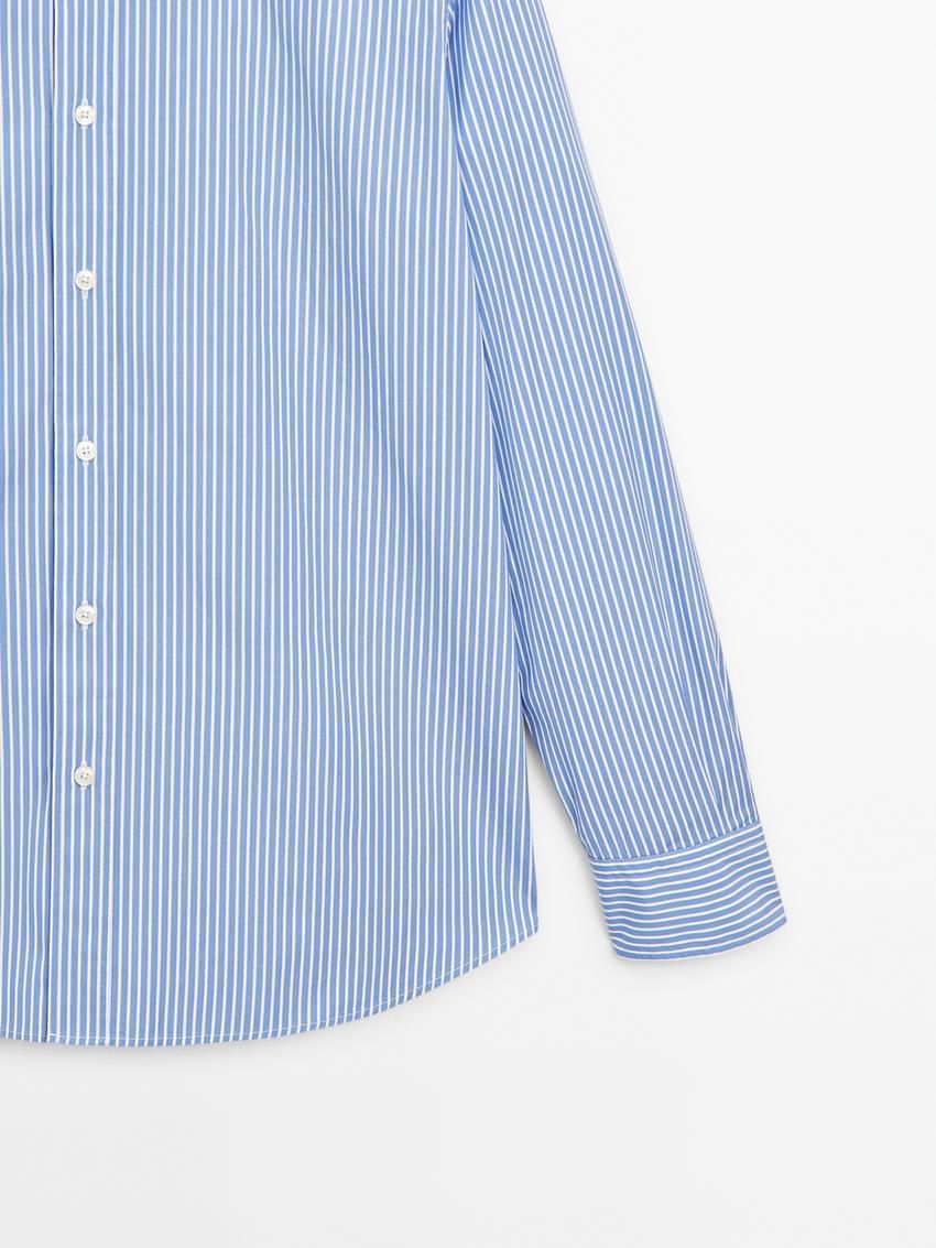 Massimo Dutti Poplin With Micro-stripe Print Men Shirts Blue | US-YI6591724