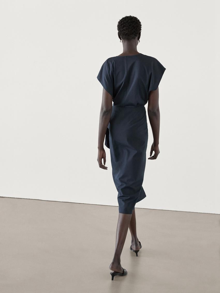 Massimo Dutti Poplin Wrap Midi Women Dress Navy | US-LI4809573
