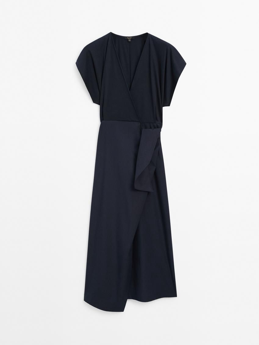 Massimo Dutti Poplin Wrap Midi Women Dress Navy | US-LI4809573