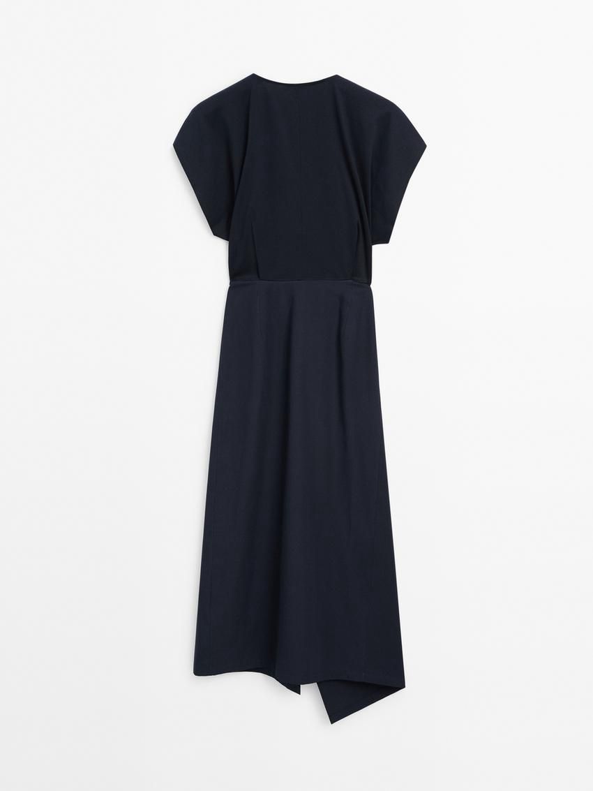 Massimo Dutti Poplin Wrap Midi Women Dress Navy | US-LI4809573