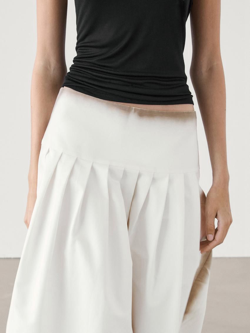 Massimo Dutti Printed Pleated Midi With Yoke Detail Women Skirts White | US-KE6350749
