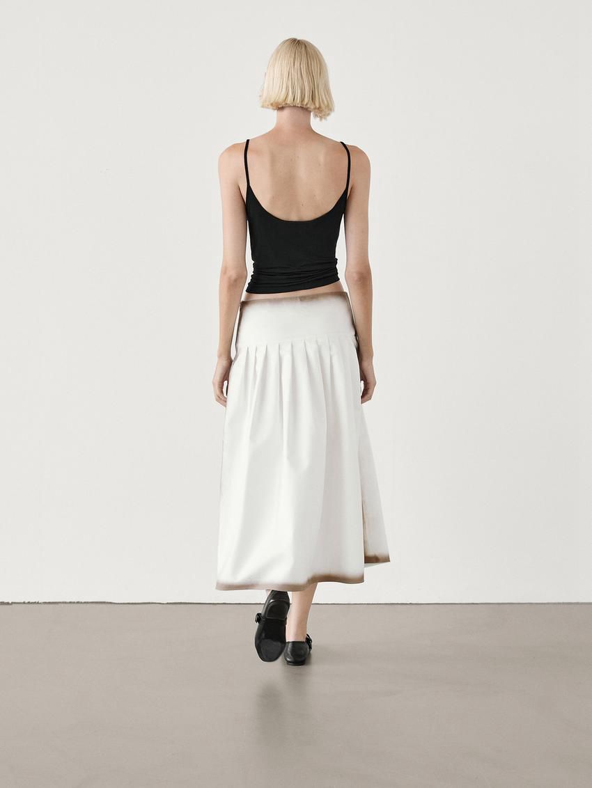 Massimo Dutti Printed Pleated Midi With Yoke Detail Women Skirts White | US-KE6350749