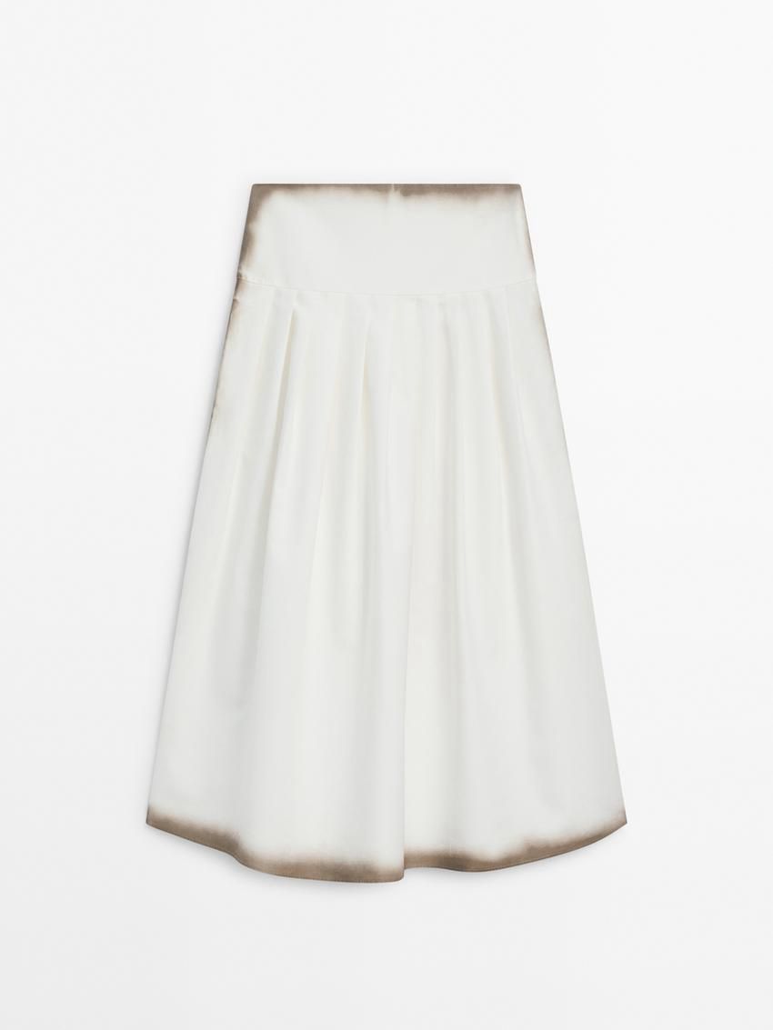 Massimo Dutti Printed Pleated Midi With Yoke Detail Women Skirts White | US-KE6350749