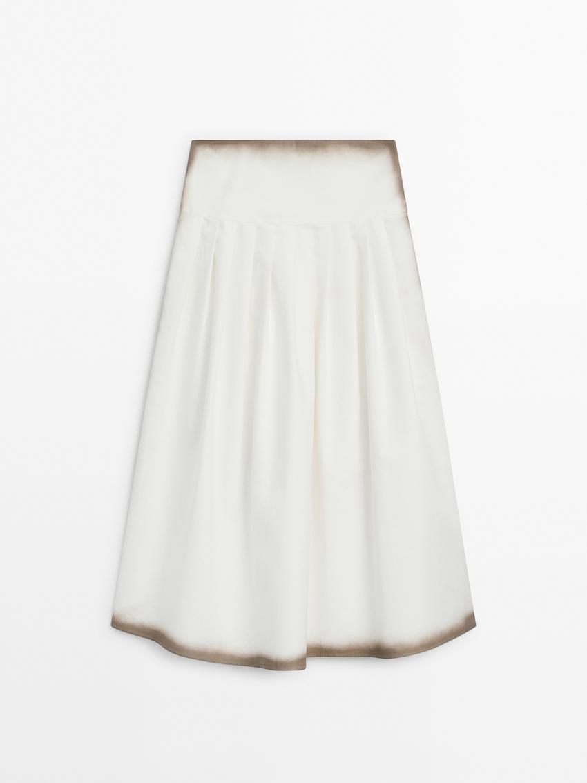 Massimo Dutti Printed Pleated Midi With Yoke Detail Women Skirts White | US-KE6350749