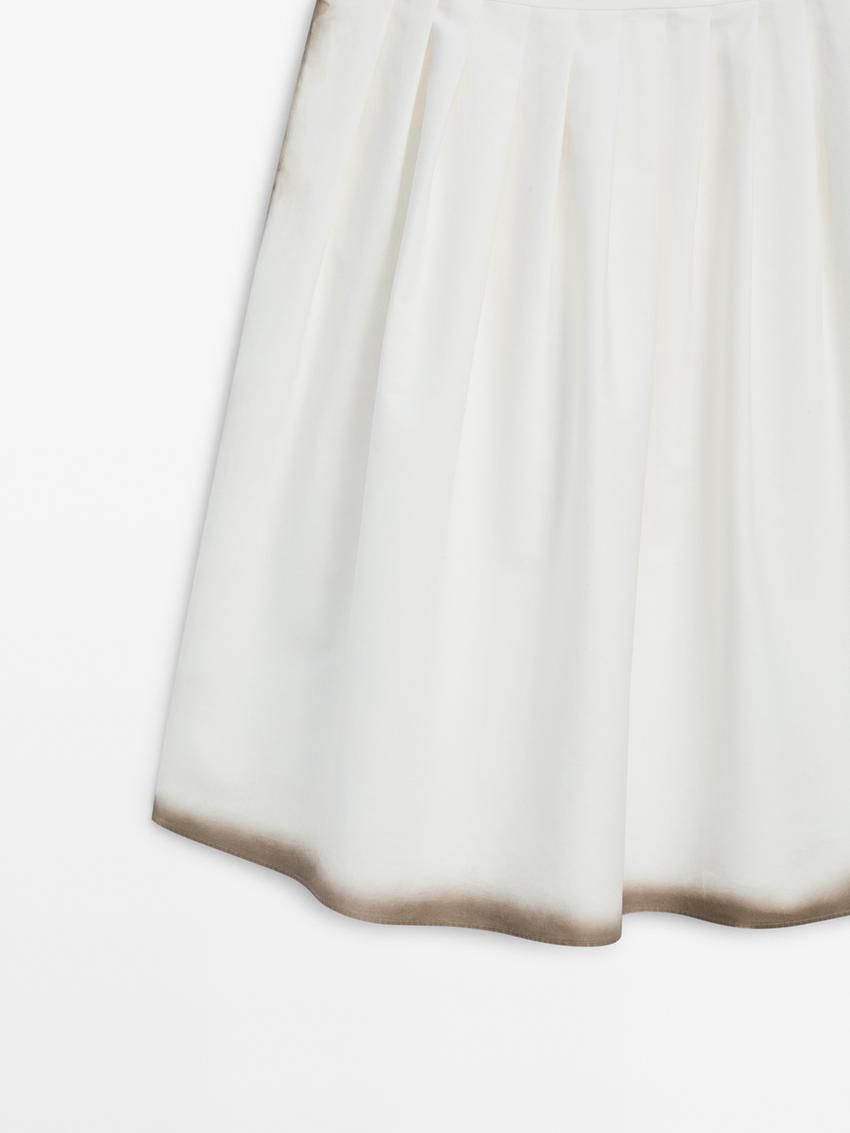 Massimo Dutti Printed Pleated Midi With Yoke Detail Women Skirts White | US-KE6350749