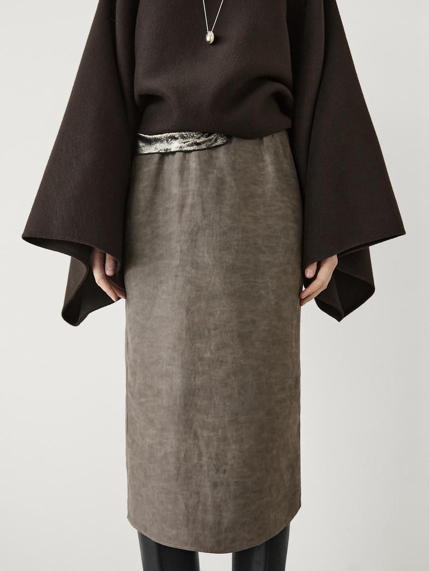 Massimo Dutti Printed Pleated Midi Women Skirts Dark Brown | US-MS6098752