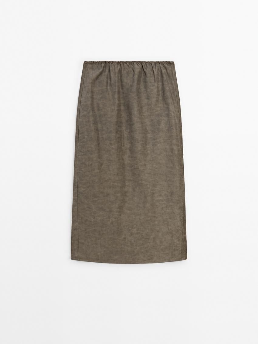 Massimo Dutti Printed Pleated Midi Women Skirts Dark Brown | US-MS6098752