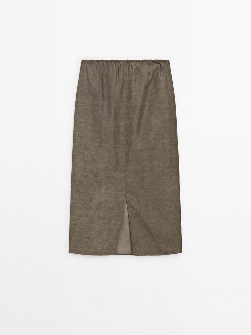 Massimo Dutti Printed Pleated Midi Women Skirts Dark Brown | US-MS6098752