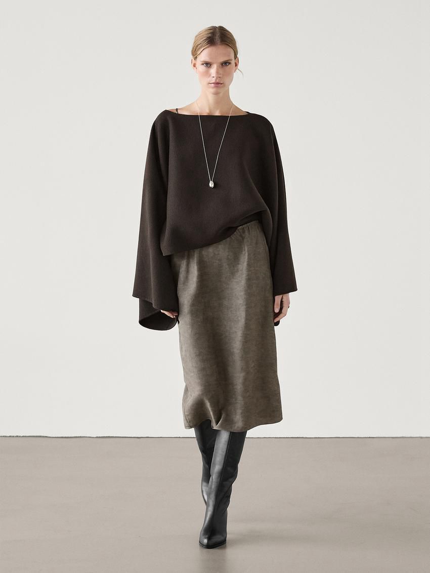 Massimo Dutti Printed Pleated Midi Women Skirts Dark Brown | US-MS6098752