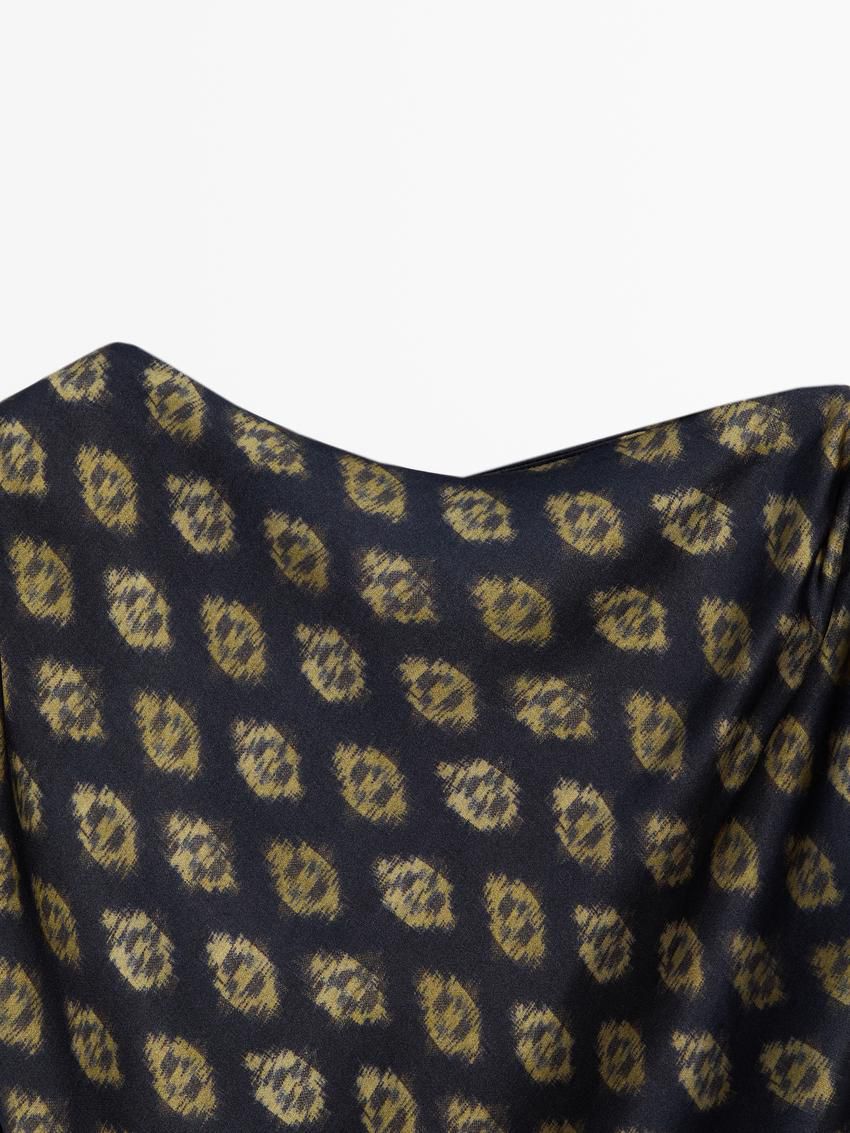 Massimo Dutti Printed Satin Midi Women Dress Navy / Brown | US-KD5039248