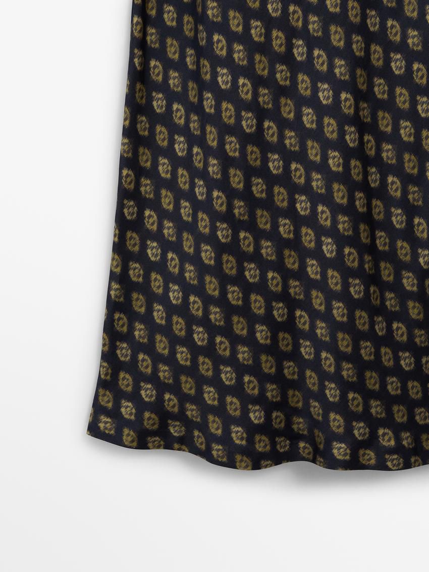 Massimo Dutti Printed Satin Midi Women Dress Navy / Brown | US-KD5039248