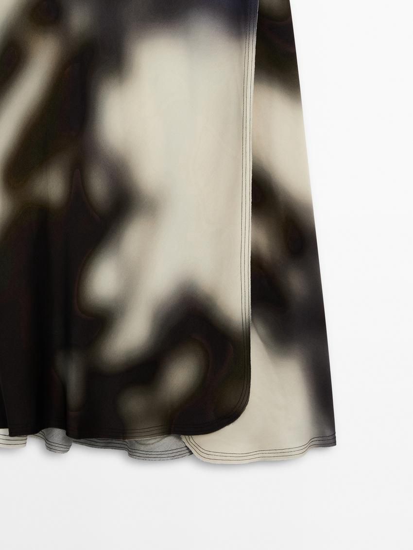 Massimo Dutti Printed Satin Midi Women Dress Navy / Cream / Dark Brown | US-GL4256931