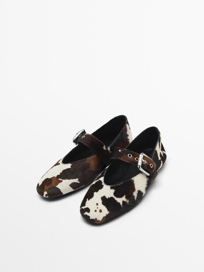 Massimo Dutti Printed With Buckle Women Ballet Flats Dark Brown / Cream | US-LQ1584672