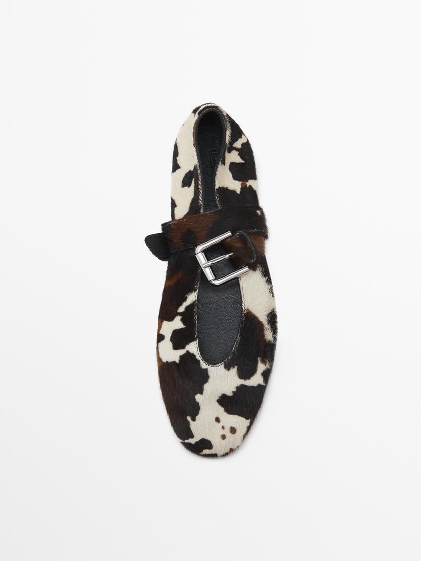 Massimo Dutti Printed With Buckle Women Ballet Flats Dark Brown / Cream | US-LQ1584672