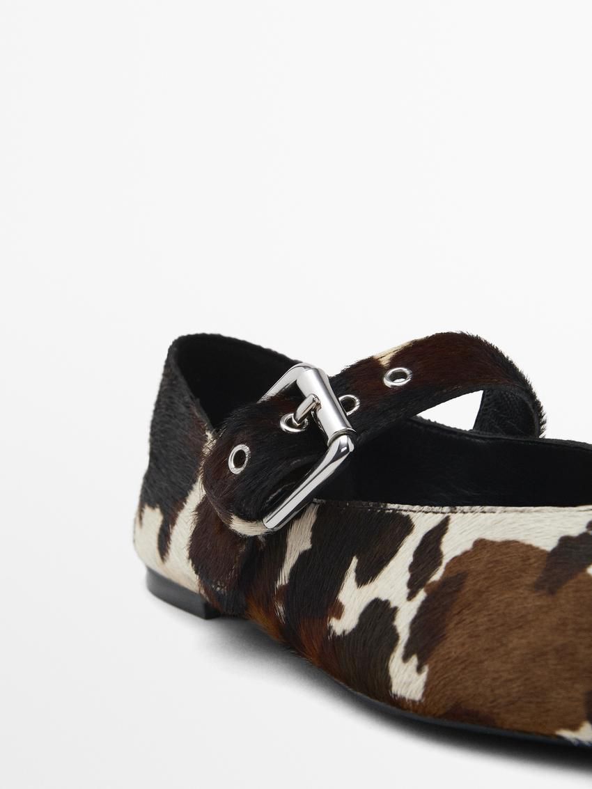 Massimo Dutti Printed With Buckle Women Ballet Flats Dark Brown / Cream | US-LQ1584672