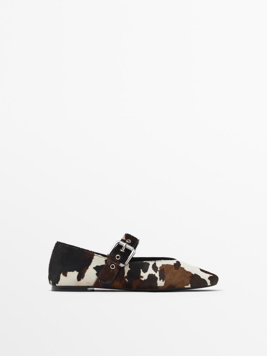 Massimo Dutti Printed With Buckle Women Ballet Flats Dark Brown / Cream | US-LQ1584672