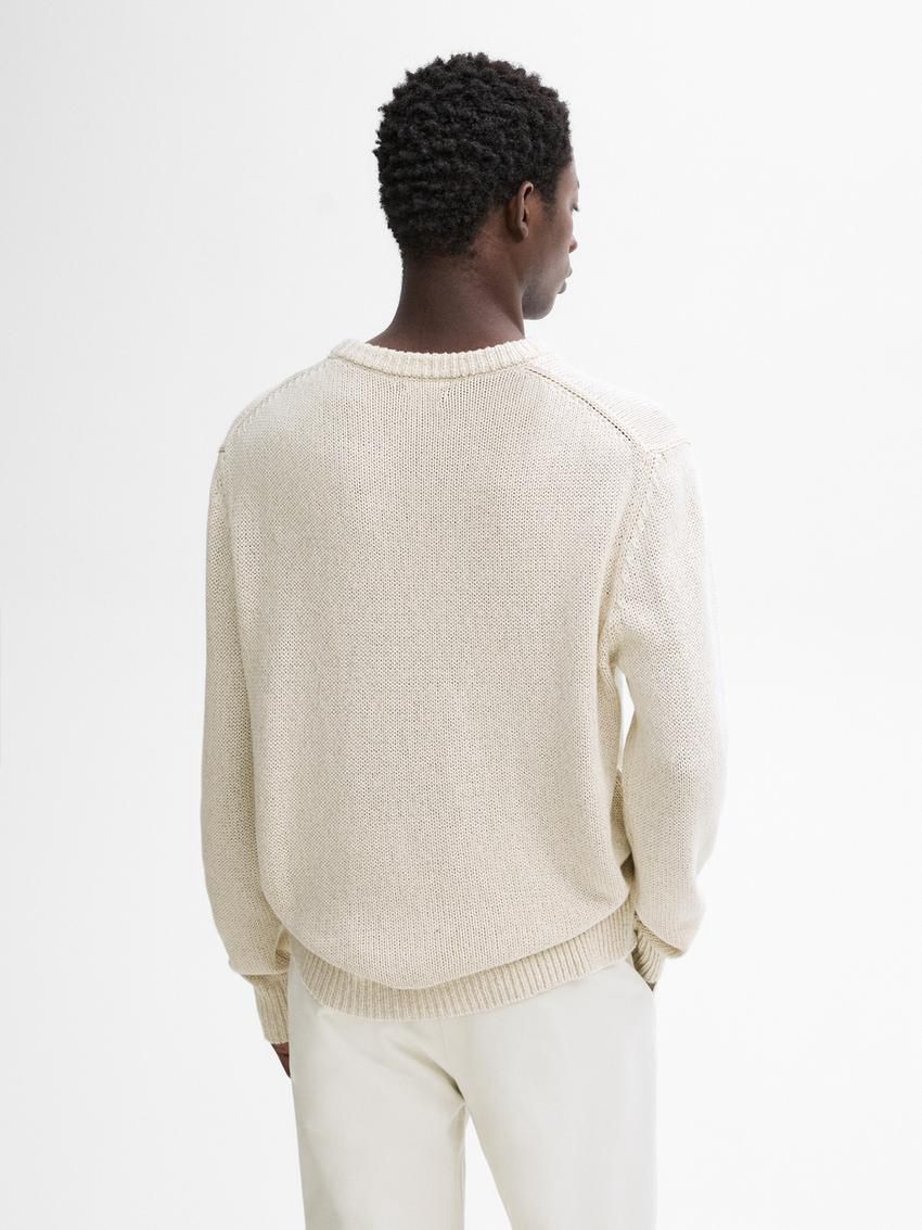 Massimo Dutti Purl Knit Cotton Men Sweater Cream | US-RO4605182