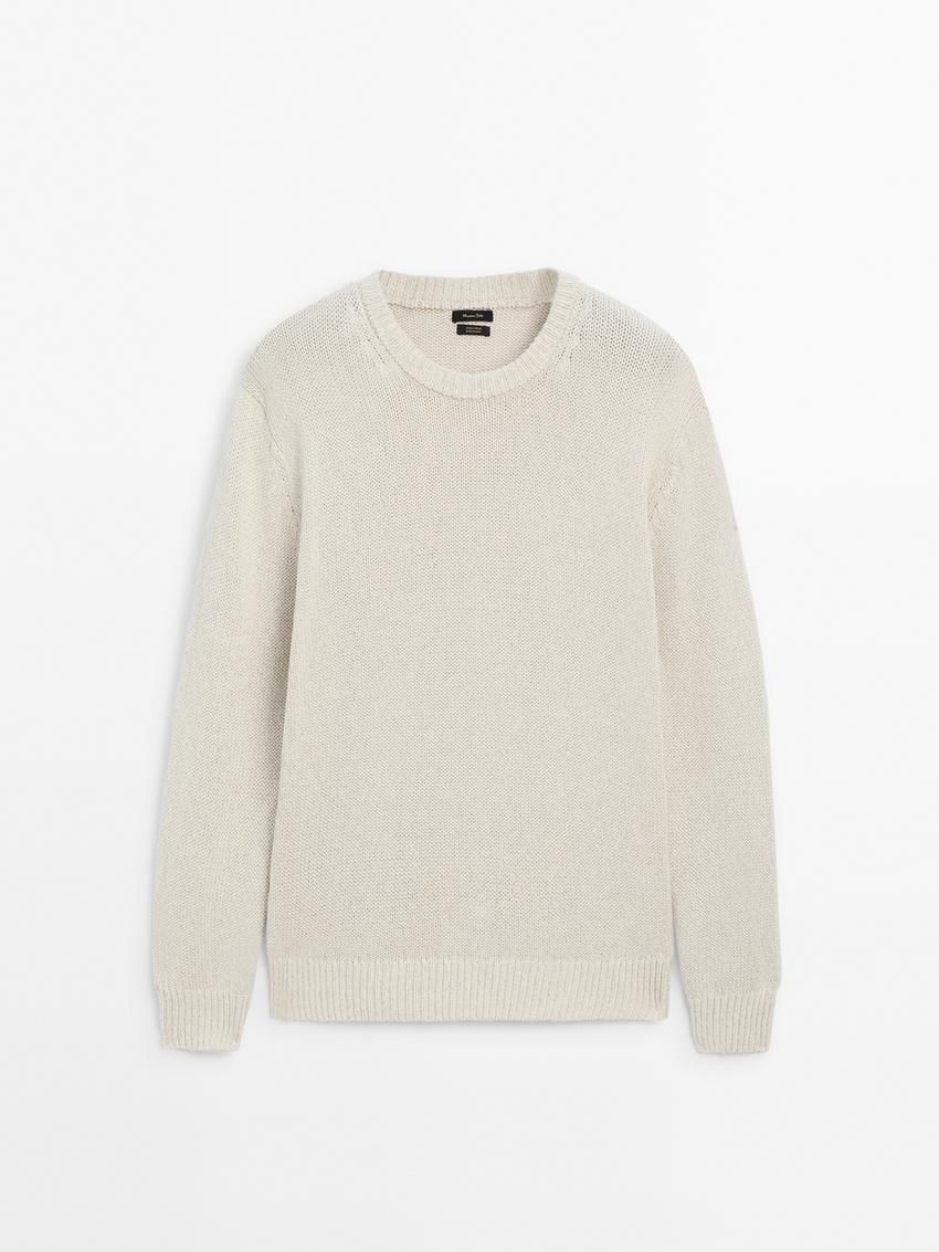 Massimo Dutti Purl Knit Cotton Men Sweater Cream | US-RO4605182