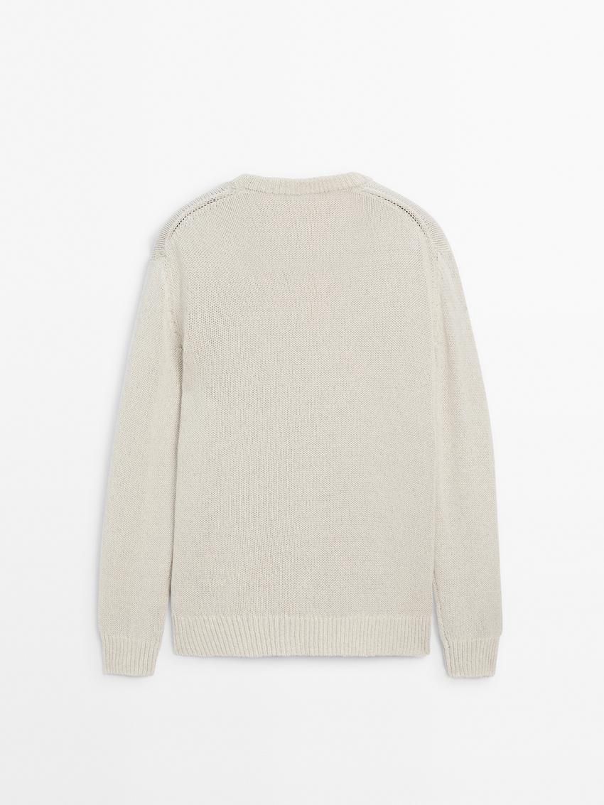 Massimo Dutti Purl Knit Cotton Men Sweater Cream | US-RO4605182