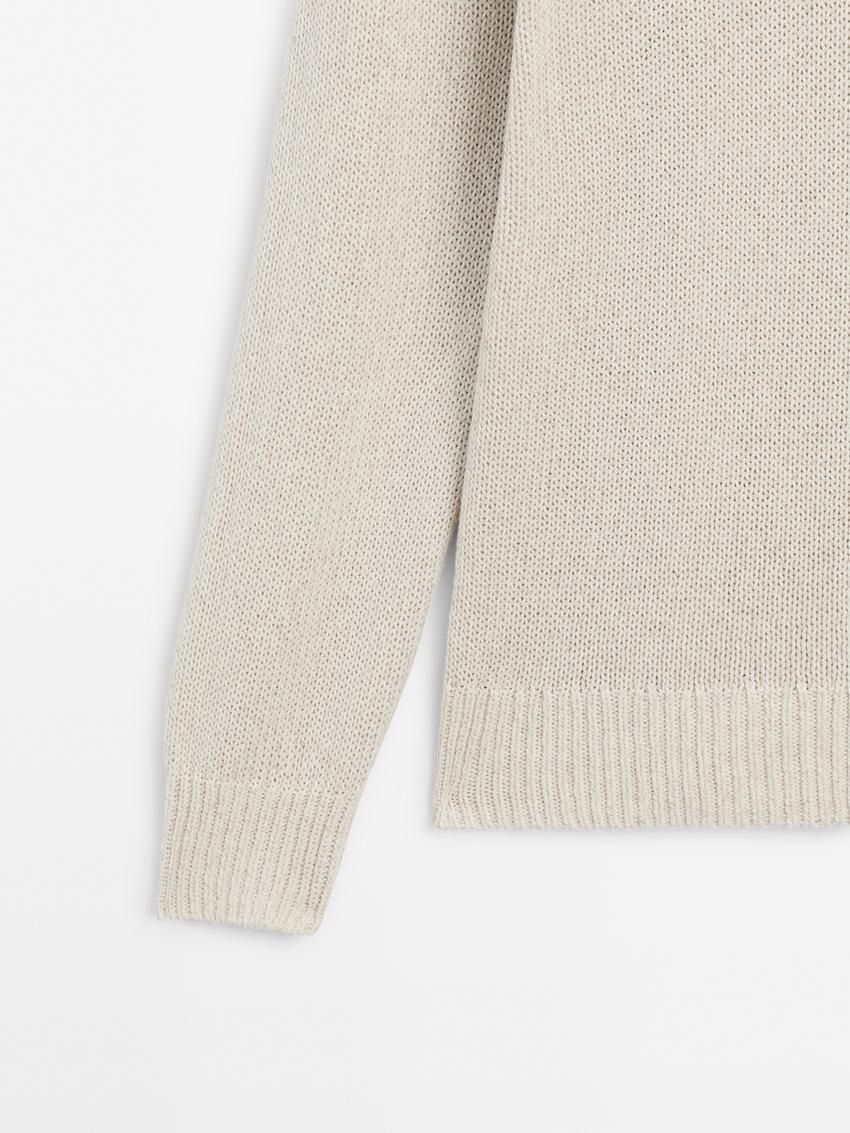 Massimo Dutti Purl Knit Cotton Men Sweater Cream | US-RO4605182