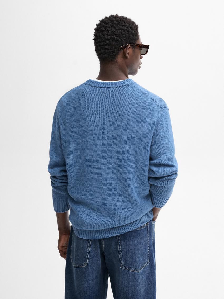 Massimo Dutti Purl Knit Cotton Men Sweater Blue | US-YO0346578