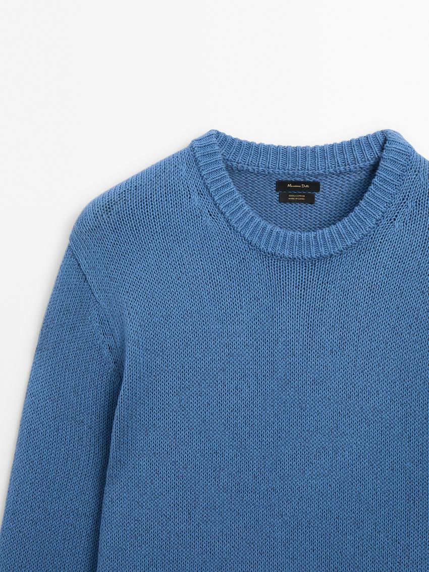 Massimo Dutti Purl Knit Cotton Men Sweater Blue | US-YO0346578