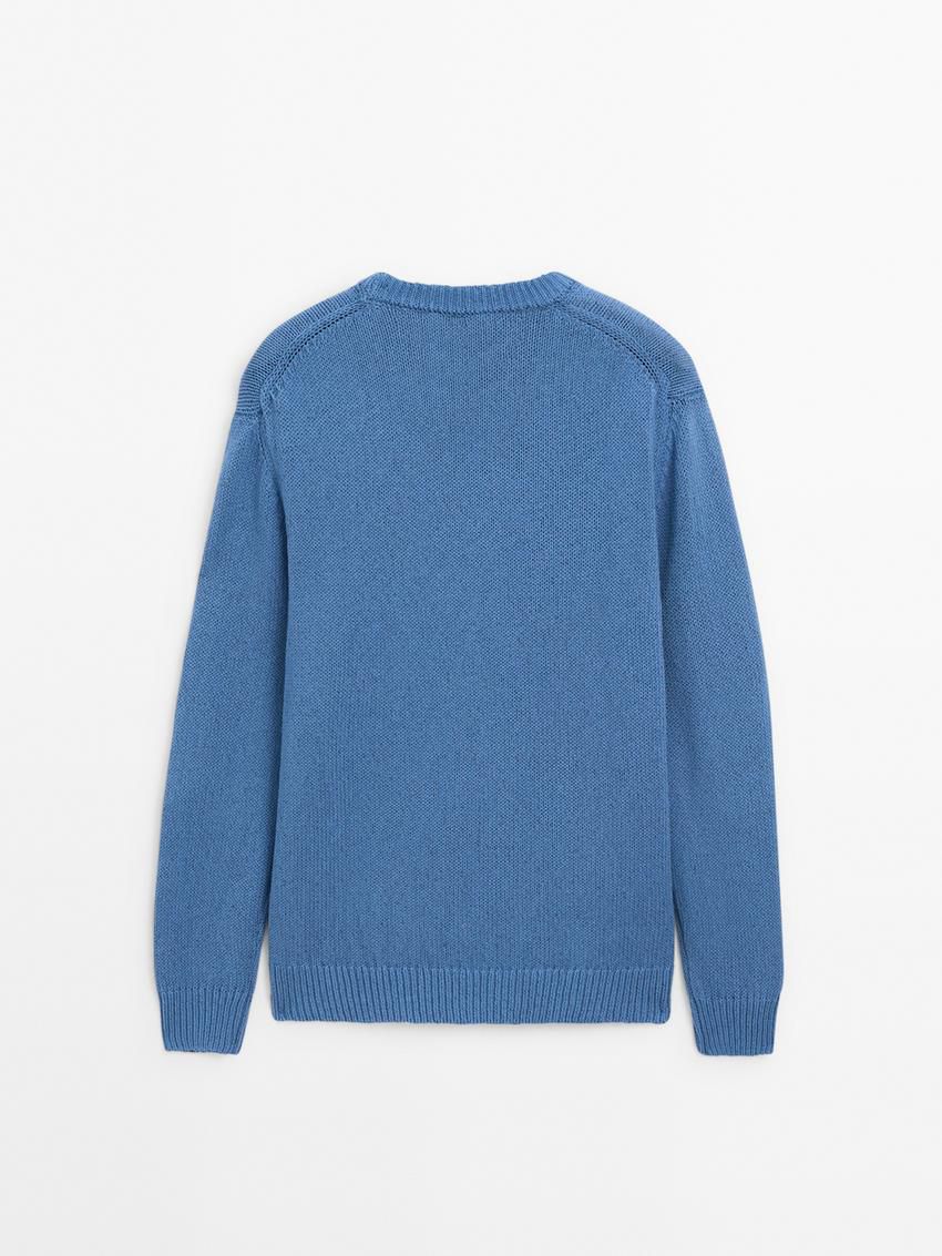 Massimo Dutti Purl Knit Cotton Men Sweater Blue | US-YO0346578