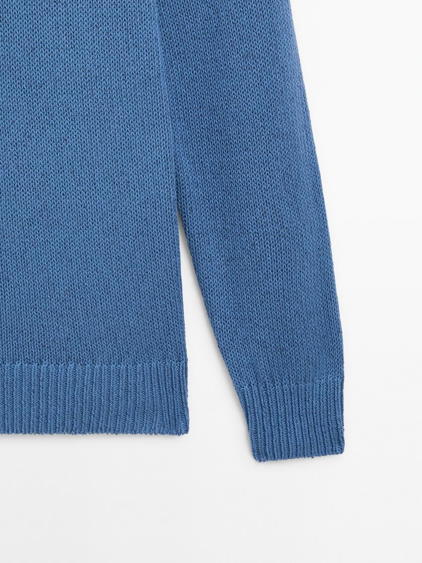Massimo Dutti Purl Knit Cotton Men Sweater Blue | US-YO0346578