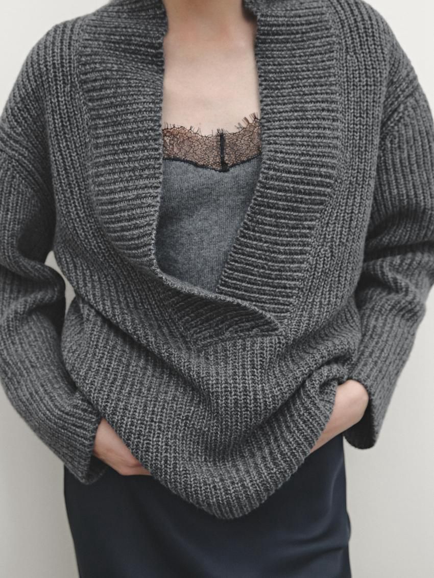 Massimo Dutti Purl Knit Scoop Neck Women Sweater Grey | US-SK9026145