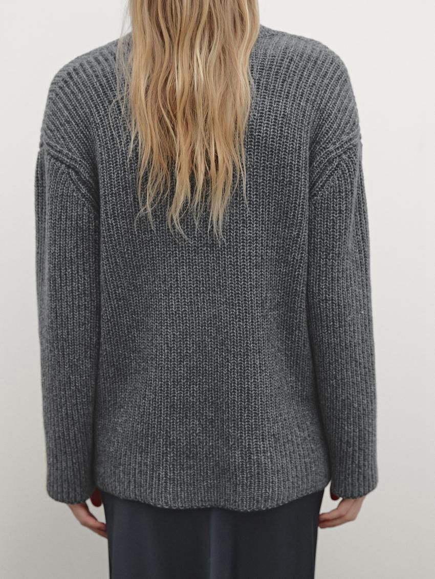 Massimo Dutti Purl Knit Scoop Neck Women Sweater Grey | US-SK9026145