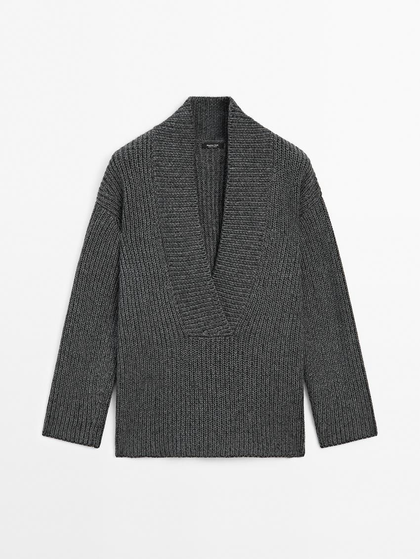 Massimo Dutti Purl Knit Scoop Neck Women Sweater Grey | US-SK9026145