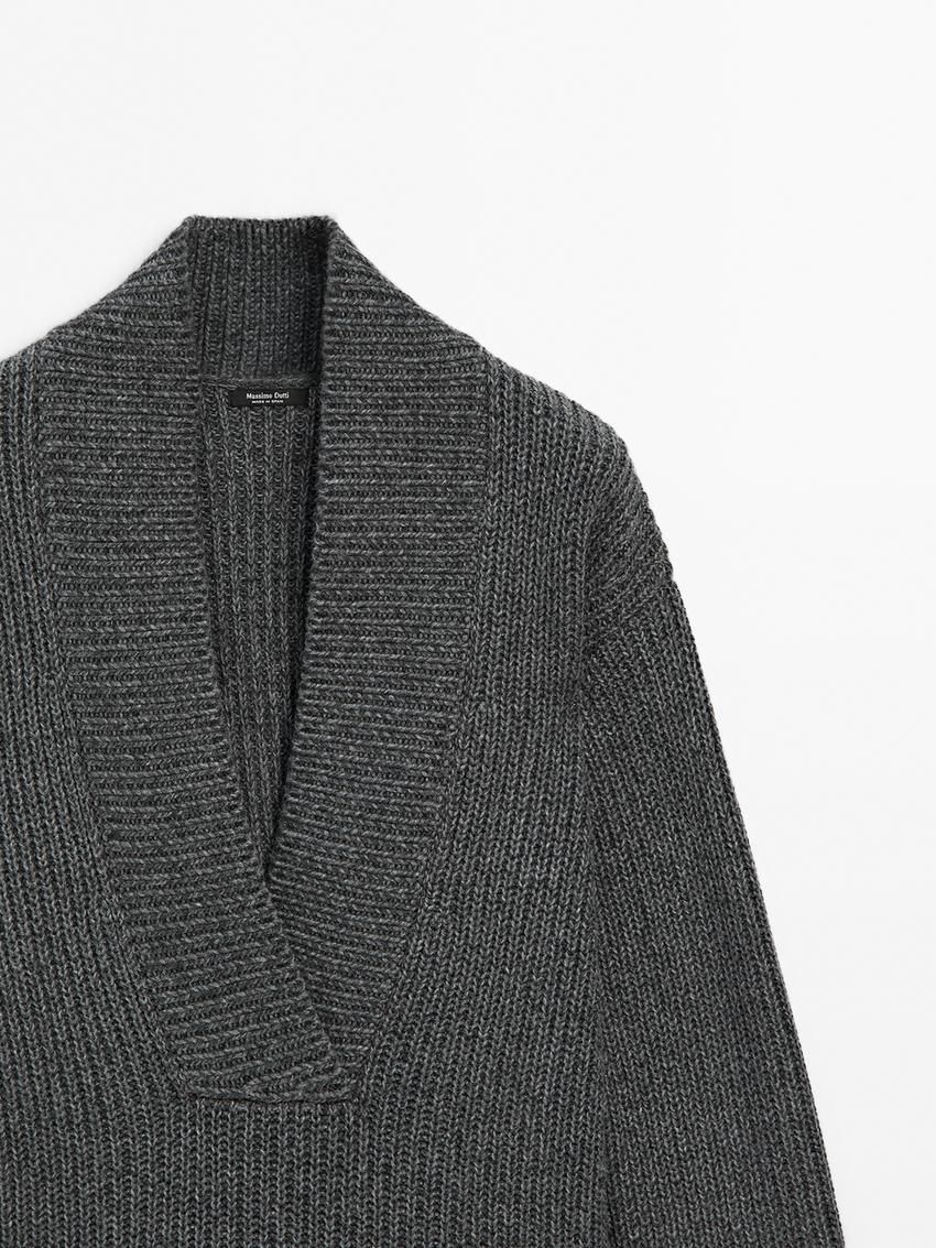 Massimo Dutti Purl Knit Scoop Neck Women Sweater Grey | US-SK9026145