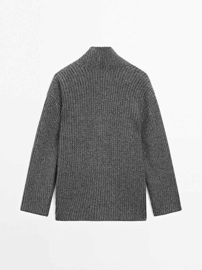 Massimo Dutti Purl Knit Scoop Neck Women Sweater Grey | US-SK9026145