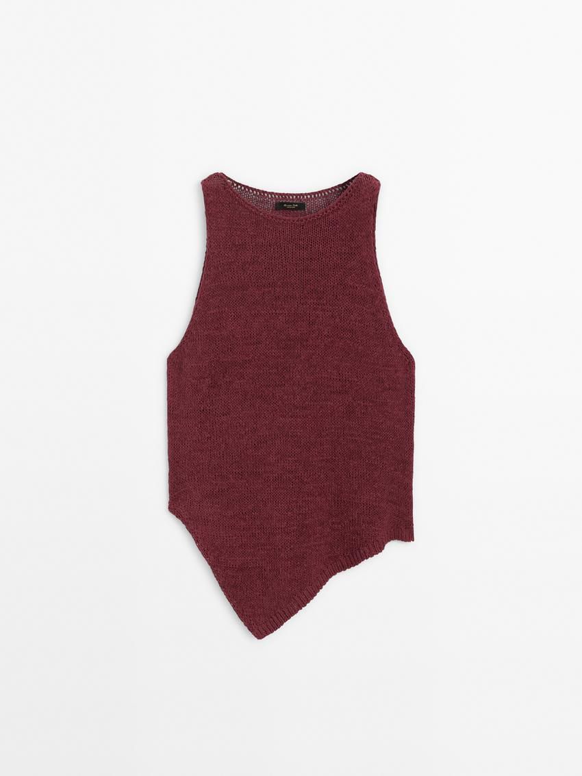 Massimo Dutti Purl Knit With Asymmetric Hem Women Top Fuchsia | US-YV5324987