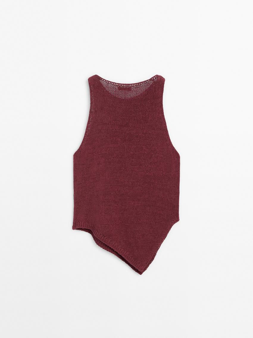 Massimo Dutti Purl Knit With Asymmetric Hem Women Top Fuchsia | US-YV5324987