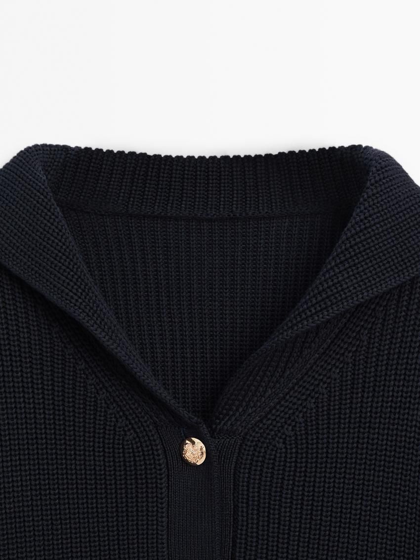 Massimo Dutti Purl Knit With Gold Buttons Women Cardigan Navy | US-CA6420915
