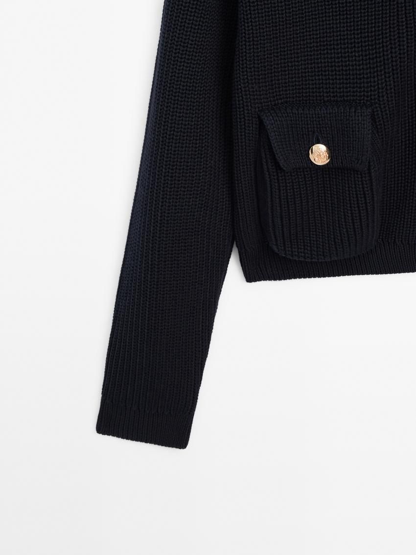 Massimo Dutti Purl Knit With Gold Buttons Women Cardigan Navy | US-CA6420915