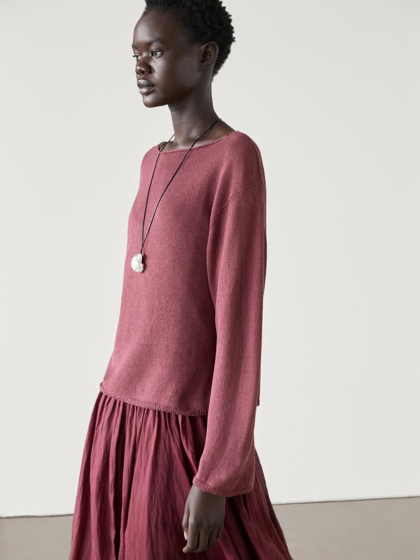 Massimo Dutti Purl Knit Women Sweater Burgundy | US-BW4831276