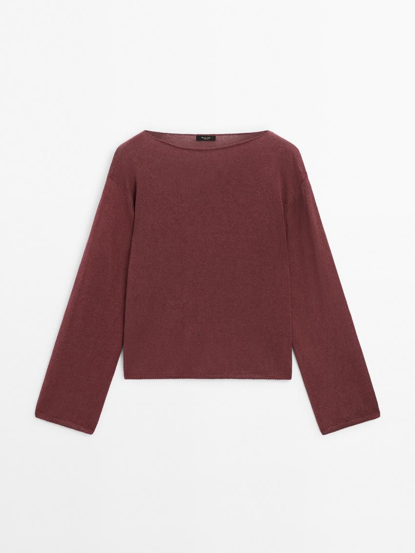 Massimo Dutti Purl Knit Women Sweater Burgundy | US-BW4831276