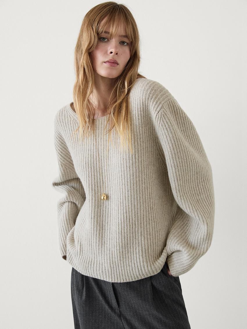 Massimo Dutti Purl Knit Women Sweater Ecru | US-JS8016974