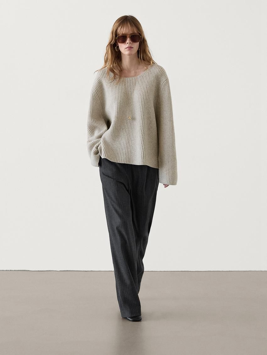 Massimo Dutti Purl Knit Women Sweater Ecru | US-JS8016974