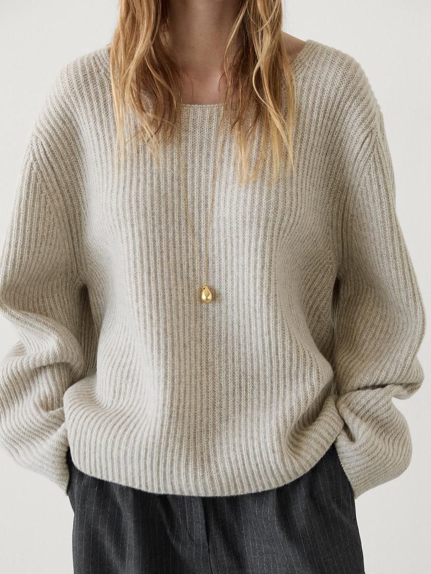 Massimo Dutti Purl Knit Women Sweater Ecru | US-JS8016974