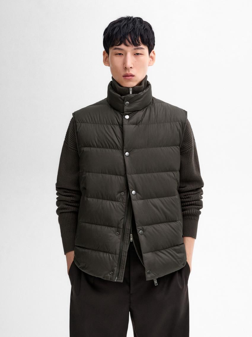 Massimo Dutti Quilted Feather Men Vest Dark Grey | US-CI0475821